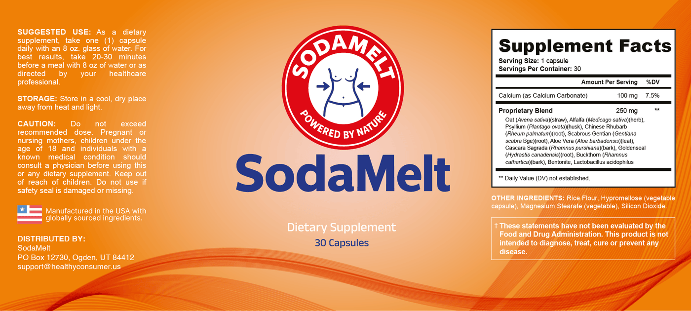 SodaMelt product label with Supplement Facts